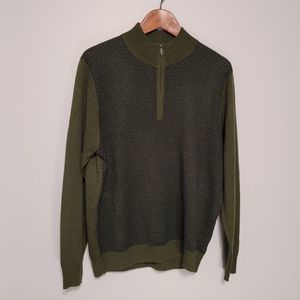 Alan Flusser Green and Black Zip-up Long Sleeve Polo